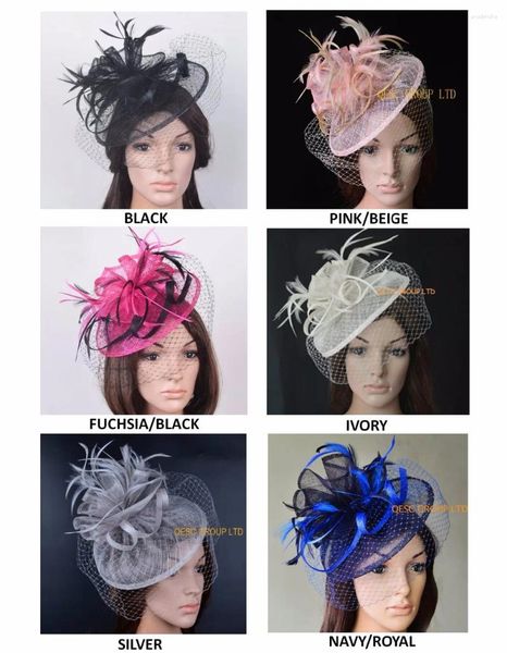 Sinamay Fascinator Straw Hat Women's Hat Fedora avec plumes et voile pour Kentucky Derby Church Party Party Races