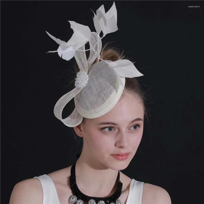 Sinamay Bruiloft Ivoor Hoofddeksel Haarspeld Bruid Vrouwen Fascinators Hoeden Dames Cocktail Gelegenheid Race Accessoires