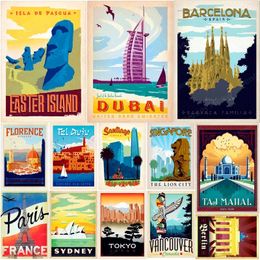 Peinture d'art de Singapour Sydney Berlin Panneaux métalliques Villes de voyage Paysage Affiche Bar Café Décoration d'intérieur Dubaï France Caire Art mural Plaque personnalisée Taille 30 x 20 W02