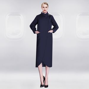 Singapour tendance compagnie aérienne Occupation robe nouvelle femme printemps automne Long manteau de laine hôtesse de l'air uniforme vêtements dame