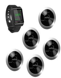 SINGCALL-serveersysteem 5 pagers met meerdere knoppen plus 1 horloge-ontvanger voor RestaurantCoffee ShopPubBankWireless en Simple Opera1031605