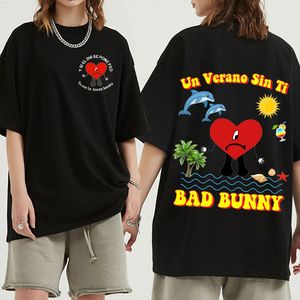 Chanteur Bad Bunny UN VERANO SIN TI Album de musique T-shirt graphique imprimé double face T-shirt unisexe Hip Hop T-shirts Streetwear surdimensionné 220614