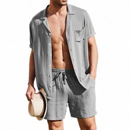 Conjunto de 2 unidades de un solo pecho, chándal informal para hombre, pantalones cortos de verano con entrepierna profunda, traje sencillo para el hogar M10E #