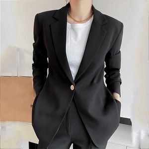 Veste de blazer noir à poitrine unique Femmes Fente Bureau d'affaires Dames Manteau Automne Hiver Streetstyle 210427