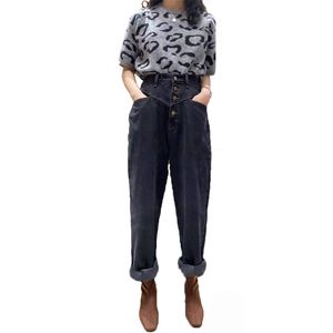 Single -breaded knop zwarte jeans vrouwen mode hoge taille potloodbroek meisjes Harajuku losse casual streetwear denim broek 210412