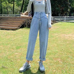 Single -breaded button jeans vrouwen zomer mode hoge taille potlood broek meisjes harajuku losse causale straatkleding denim broek 210412