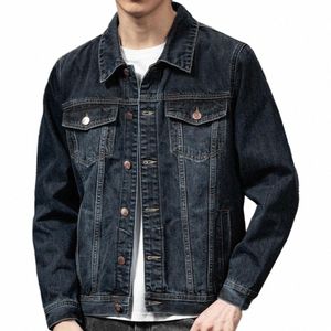 Abrigo de un solo pecho Chaqueta vaquera con estilo para hombre con múltiples bolsillos y solapa para primavera y otoño Abrigo de estilo coreano para un look moderno x2my #