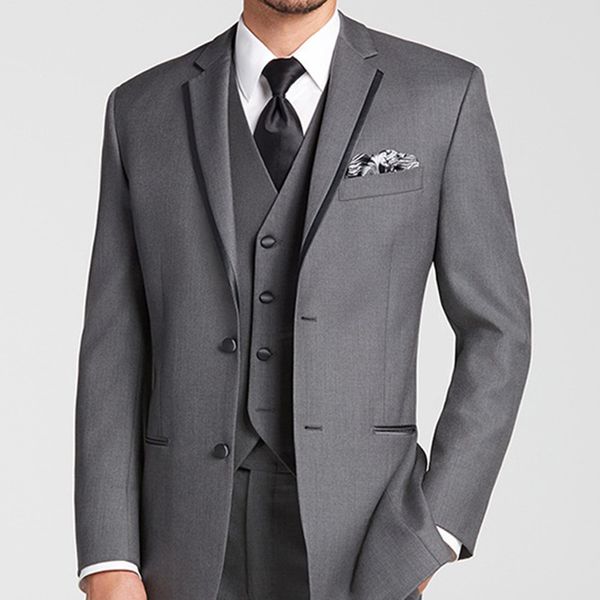 Traje de novio gris de un solo pecho, esmoquin con solapa de muesca, trajes de boda para hombre para padrinos de boda (chaqueta + pantalón + chaleco)