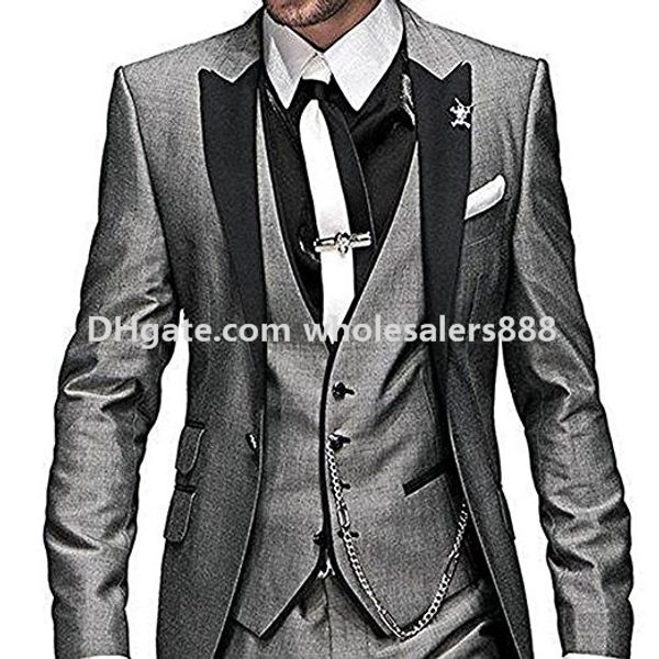 Garçons d'honneur à simple boutonnage Peak Lapel Groom Tuxedos Ticket Pocket Hommes Costumes Mariage / Bal / Dîner Meilleur Blazer Homme (Veste + Pantalon + Cravate + Gilet) K805