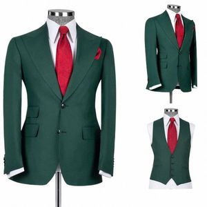 Simple boutonnage pic revers haute qualité hommes costumes blazer vert longueur régulière 3 pièces veste pantalon gilet formel busin tenues j1d1 #