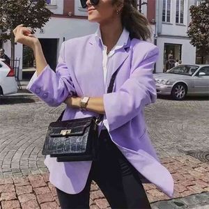 simple boutonnage violet blazer veste femmes automne hiver poches surdimensionné streetwear à manches longues bouton haut 210427