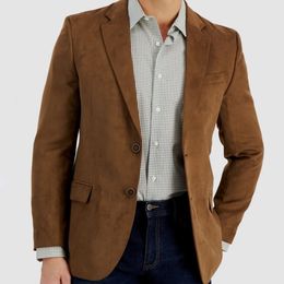 Chaquetas de traje de un solo pecho Blazers de manga larga para hombres Trajes casuales de gamuza con cuello plano Blazer Ropa para hombres 240313