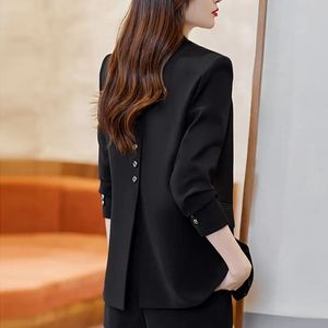 Bouton unique femmes Blazer noir costume coréen Chic à manches longues manteau Vintage bureau dame vêtements veste ample Tweed Blazer Mujer 240228