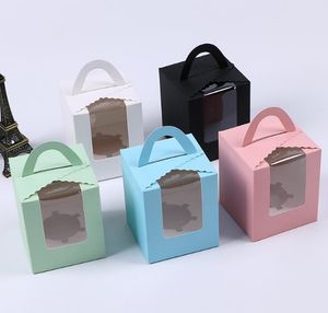 Un seul petit gâteau boîtes avec fenêtre transparente poignée portable Macaron Boîte Gâteau mousse Snack Boîtes de carton Paquet Boîte de fête d'anniversaire d'alimentation