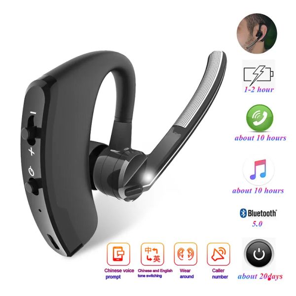 Casque Bluetooth sans fil à affichage numérique unique, réduction du bruit pour les affaires générales, casque Bluetooth 5.0 avec microphone