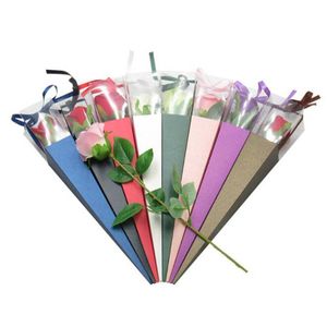 Embalaje de una sola flor Caja de rosas Bolsas de papel triangulares Cajas coloridas Festival Boda Floristería Flores Regalos Embalaje