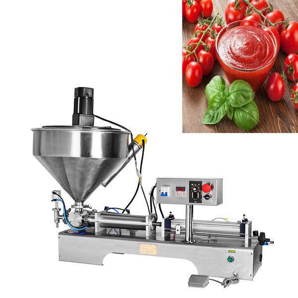 Máquina envasadora de pasta líquida de escritorio de un solo cabezal, máquina llenadora de salsa de tomate, salsa de ensalada y boquilla única con dispositivo de calentamiento