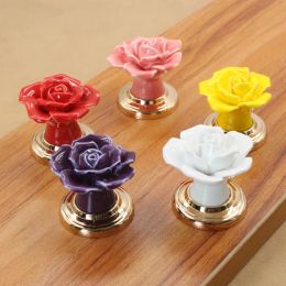 Rose keramische handgreep met één gat bloemroes lade knoppen Hoogte mode meubels handgrepen hardwarekastkast trekkers pulls