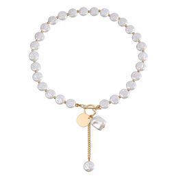 bijoux simple couche simple baroque imitation collier plat collier de perle froide et élégante chaîne de pull glottes