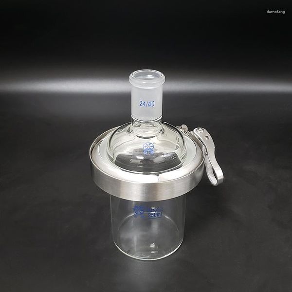 Bouteille de réacteur ouverte cylindrique à fond plat monocouche, 250ml, bride de 100mm, couvercle à Clip en acier inoxydable avec Joint unique 24/40