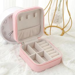 Boîte de rangement monocouche pour femmes, boîte à bijoux de voyage en cuir, boîte de rangement classique noir pur blanc mode rose