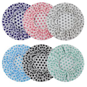 Bonnet de douche imperméable monocouche imprimé à pois, Plus bonnet de douche de salle de bain pour femmes avec chapeau à cheveux longs