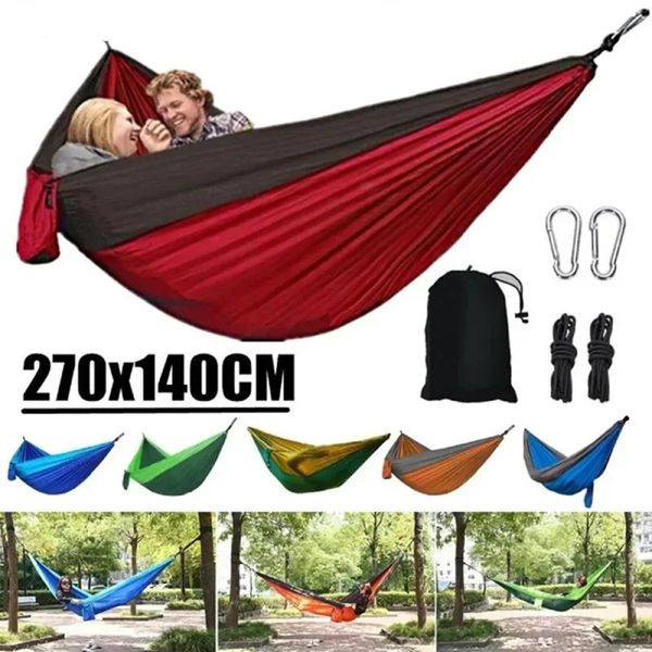 Hamac de camping extérieur portatif pour une personne avec hamac de couleur en nylon, lit suspendu en tissu de parachute haute résistance 240430