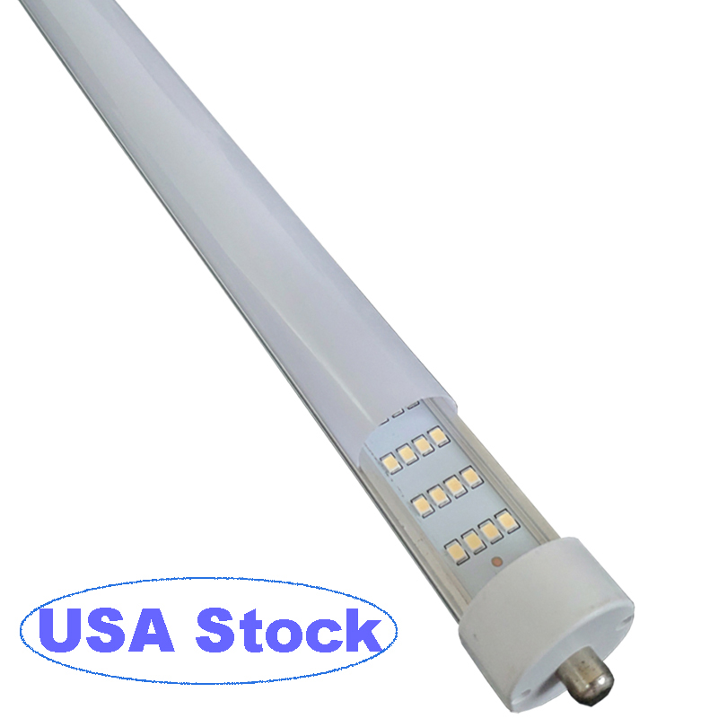 Single Pin FA8 Base T8 LED Tube Light 8 Feet 4 Row 144W, Frosted Milky Cover, Cool White 6500k, Fluorescent Tube Replacement, Ballast Bypass, Dual-Ended Power usalight