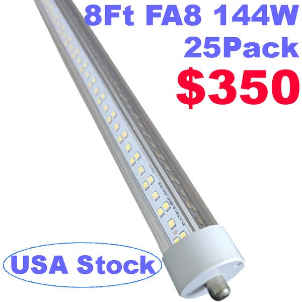 Pon de un solo pasador T8 144W Bombera de tubo LED de 8 pies LED de doble fila, FA8 Base LED Shop Lights 250W Lámpara fluorescente Reemplazo de doble extremo, blanco frío 6000K usalight