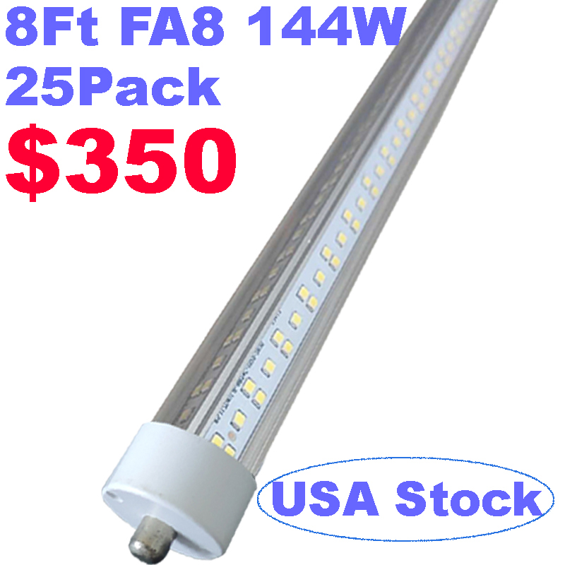 Bombilla de tubo LED T8 de un solo pin, 144 W, LED de doble fila de 8 pies, base FA8, luces LED de tienda, lámpara fluorescente de repuesto de 250 W, potencia de doble extremo, blanco frío 6000 K crestech168