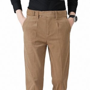 Simple plissé velours côtelé Slim Fit costume pantalon hommes pantalons formels Corée vêtements automne noir kaki Dr pantalon pour hommes c1Fl #