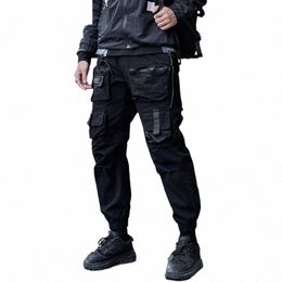 Single Road Mens Cargo Pantalons Hommes Fi 2023 Noir Baggy Joggers Techwear Hommes Hip Hop Harajuku Streetwear Pantalon Cott Pantalon E8J8 #