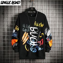 Single Road Mens Crewneck Sweatshirt Grafisch Harajuku Oversized Sweatshirts Mannelijke Japanse Streetwear Hip Hop Hoodie 220402