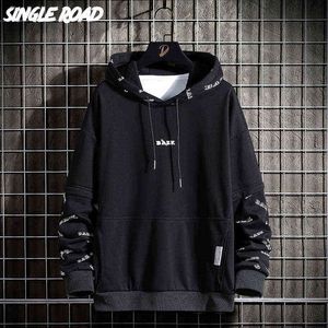 Single Road Mens Hoodies Heren Patchwork Techwear Sweatshirt Japanse Streetwear Harajuku Hip Hop Oversized Black Hoodie Heren 211217