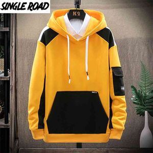 Single Road Mens Hoodies Lente Patchwork Sweatshirt Japanse Streetwear Harajuku Hip Hop Oversized Gele Hoodie 210813
