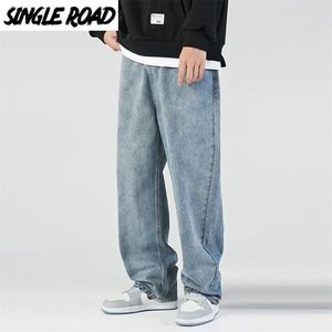 Single Road Jeans para hombre Pantalones de mezclilla de moda Baggy Hip Hop Ropa de calle japonesa Pantalones de estilo coreano Azul para 210716