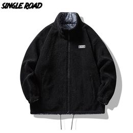 Single Road Mens Polar Fleece Jas Winter Windbreakers Jas Mannelijke Hip Hop Japanse Streetwear Stand Collar Jassen voor 211126