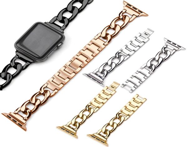 Correas de cadena de mezclilla de una sola fila Banda de banda de brazalete de acero inoxidable para ver la serie Iwatch 6 SE 5 4 3 2 Tamaño 38/40 42/44MM8953609