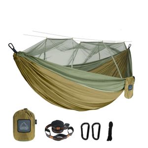 Enkele maat en dubbele maat nylon stof draagbare reizen buiten camping hangmatten met muggen netten 240429