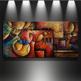 Peinture à l'huile abstraite sur toile, art mural moderne peint à la main, décoration de maison, pièce de couleur, Line309a