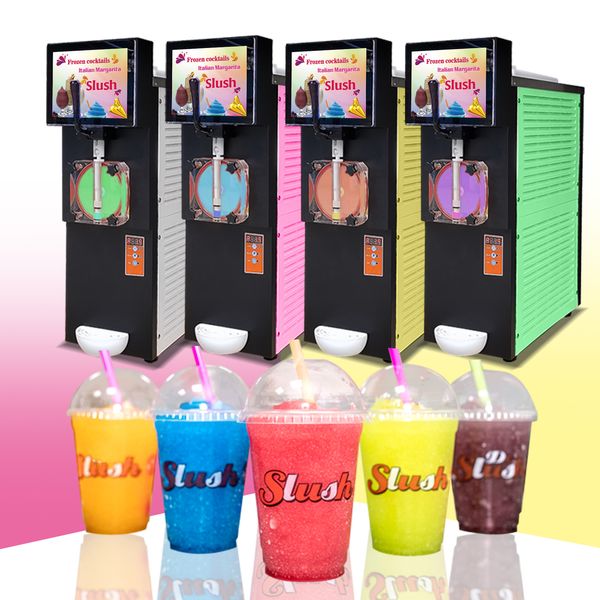 Machine à Slushy Cocktai congelée à réservoir unique Margarita Slush Café glacé Bière glacée Boissons au thé à bulles Machine à fabriquer des Slushies Boîte à lumière publicitaire LED incluse