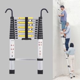 Escalera telescópica simple con gancho/diseño de gancho multiusos conveniente/escalera de bambú EN131/contra poste de árbol de pared/altura de entrenamiento