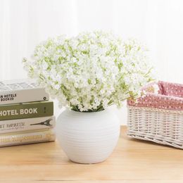 Flores decorativas de Gypsophila, color blanco único, aliento de bebé, flores artificiales de seda, planta, decoración para el hogar y la boda RRA