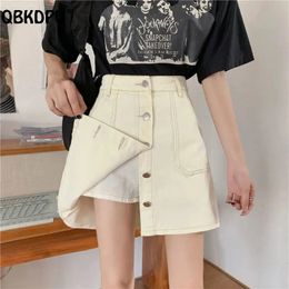 SingleBreasted Liner Denim Rok Dames Chic Design Zomer Hoge Taille Mini Rokken Koreaanse Mode Oversize 5XL Beige Jean Faldas 240401