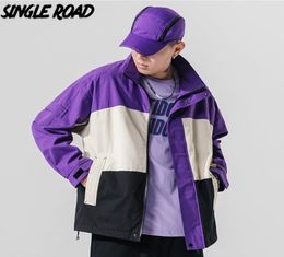 Singleroad Mens kledingjack Men Purple Patchwork Wind Breakers Hip Hop Japanse Streetwear Koreaanse stijl Jackets voor mannen 2011055317947