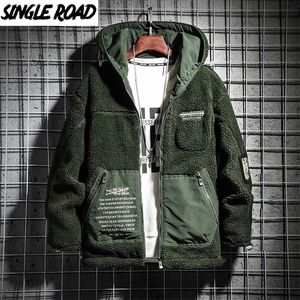 Singleroad Mens Hooded Jacket Men Winter Fleece Windscheper Green Patchwork Hip Hop Japanse streetwear Harajuku Jackets 201128