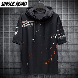 Singleroad Mens Hoodies Men Summer Black Graffiti Korte mouwen Sweatshirt Hip Hop Harajuku Japanse streetwear hoodie Men 201113