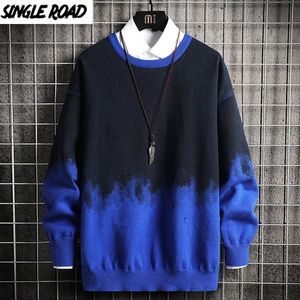 SingleRoad surdimensionné hommes pull tricoté hommes pulls dégradés pull pull hip hop harajuku pull bleu décontracté hommes 201022