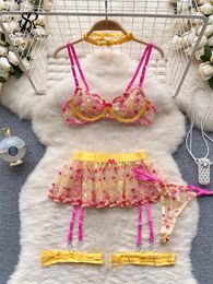 Singrainy sexe uniforme en dentelle lingerie comids bandoulière épaule transparente ultra-mince pyjamas femme brodée de lingerie érotique corset