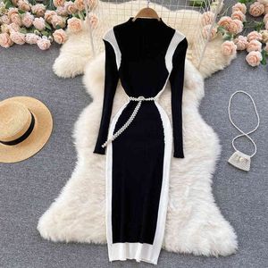 Singreiny 2021 automne hiver robe de tricot d'hiver Femmes manches longues élastiques slim gaine robes sexy bodycon coréen robe chandeuse midi coréenne Y220214